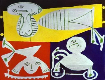 キュービズム Painting - フランソワーズ・ジローとクロードとパロマ 1951 年キュビズム
